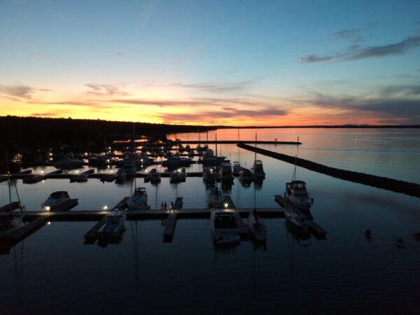 Sunset drone photo of Hilton Beach Marina